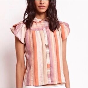 Ace & Jig Monet Top in Halo Peterpan Collar Striped Metallic Cotton - Small